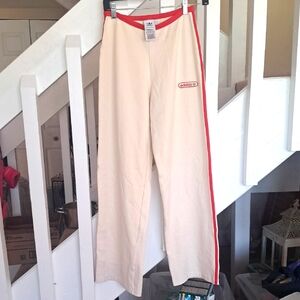 adidas Cream Cotton Pants with Red Accents Highvwaist Pull On Sz XS.  EUC**